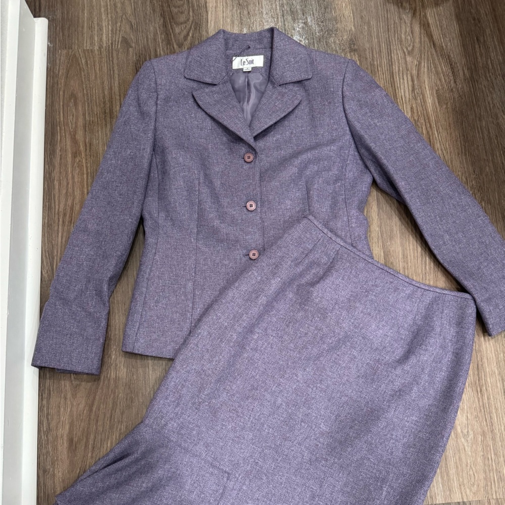 Le Suit Lavender Blazer and Skirt Ensemble